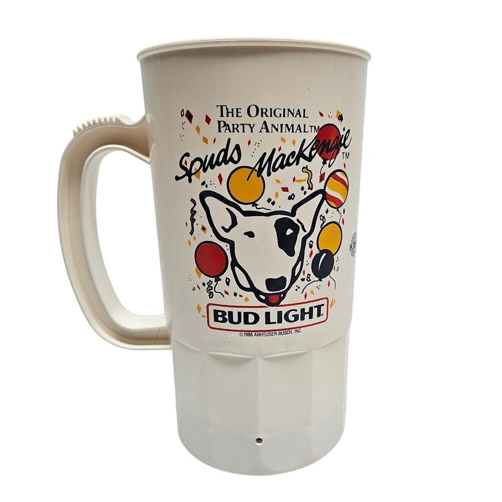 Vintage Bud Light SPUDS MACKENZIE Plastic Beer Mug Giant Super Gulp 1 Liter USA